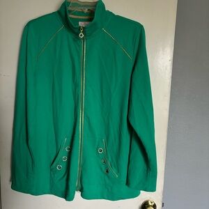 Quacker Factory XL full front zip long sleeve lightweight jacket green